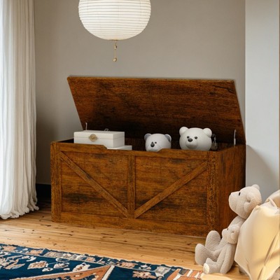 FURNIinspire Dressers Storage Chest Sturdy Storage Bench For Bedroom, Living Room, Wooden Entryway Bench, Storage Box, Brown, 39.36"*15.75"*18.1"