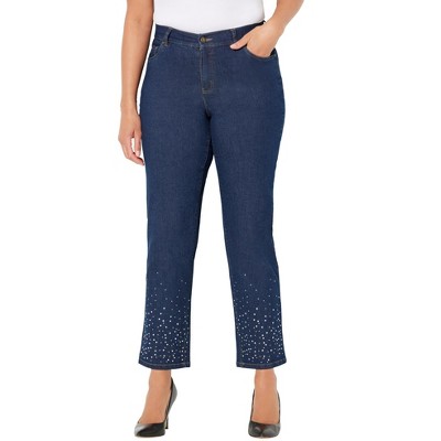 Catherines Women's Plus Size Petite Right Fit Rhinestone Jean