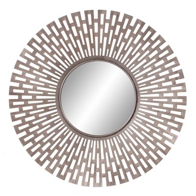 27.75"x27.75" Champagne Round Geometric Sunburst Decorative Wall Mirror Gold - Patton Wall Decor
