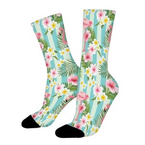 Blue Stripes Filamingo Women Printed Crew Socks Funny Funky Socks Soft Polyester Novelty Gifts for Artists Men - 1 of 1