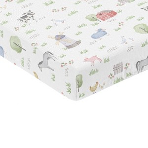 Sweet Jojo Designs Baby Gender Neutral Unisex Fitted 100% Cotton Muslin Crib Sheet Farm Animals Multicolor - 1 of 4