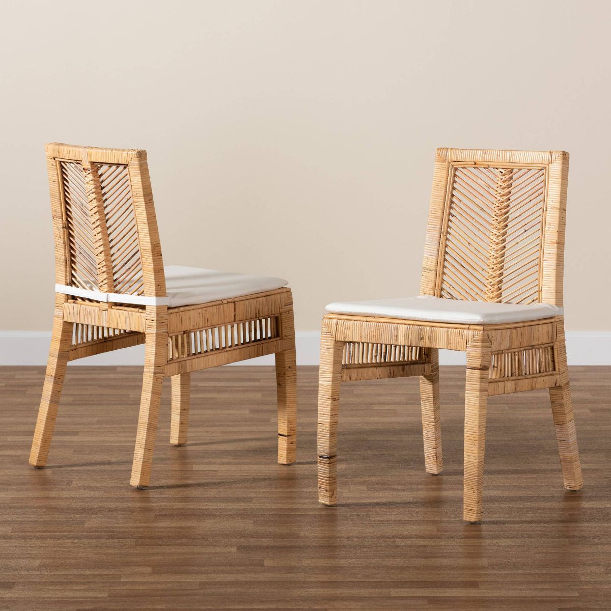 2pc Suci Rattan and Wood Dining Chair Set Natural/Brown - bali & pari: Mahogany Frame, Bohemian Style, Cushioned Seat - thumbnail 8