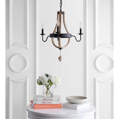 Contemporary Black Cage Pendant with Adjustable Wooden Accents