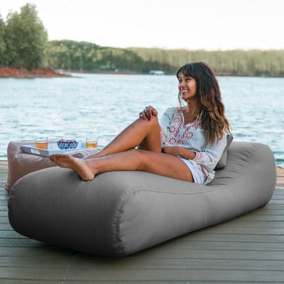 Slate Gray Outdoor Bean Bag Chaise Lounger with Cushions