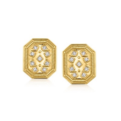 Ross-Simons Diamond Etruscan-Style Earrings in 18kt Gold Over Sterling