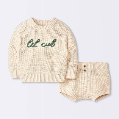 Baby Boys' Ribbed Lil Cub Sweater & Shorts Set - Cloud Island™ Cream 0-3M