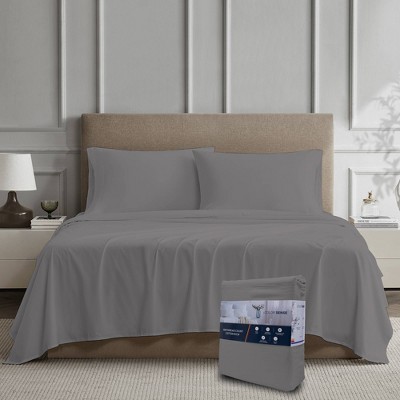 Queen Light Gray Cotton Percale Sheet Set with Pillowcases