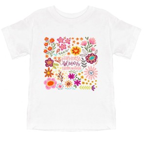 The Juniper Shop Happiness Blooms From Within Toddler Short Sleeve Tee - 5T - White - 1 of 4