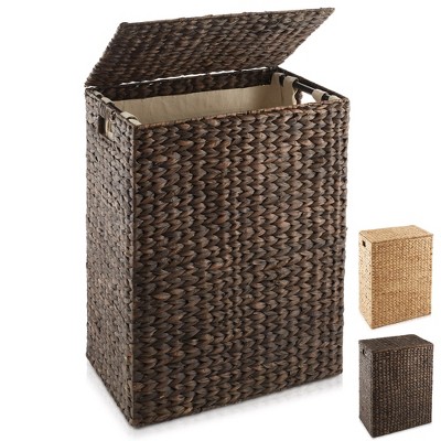 Casafield Large Laundry Hamper with Lid and Removable Liner Bag, Woven Water Hyacinth Laundry Basket for Clothes