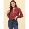 Allegra K Women's Bow Tie Neck Ruffled Collar Printed Long Sleeve Vintage Blouse - 2 of 4