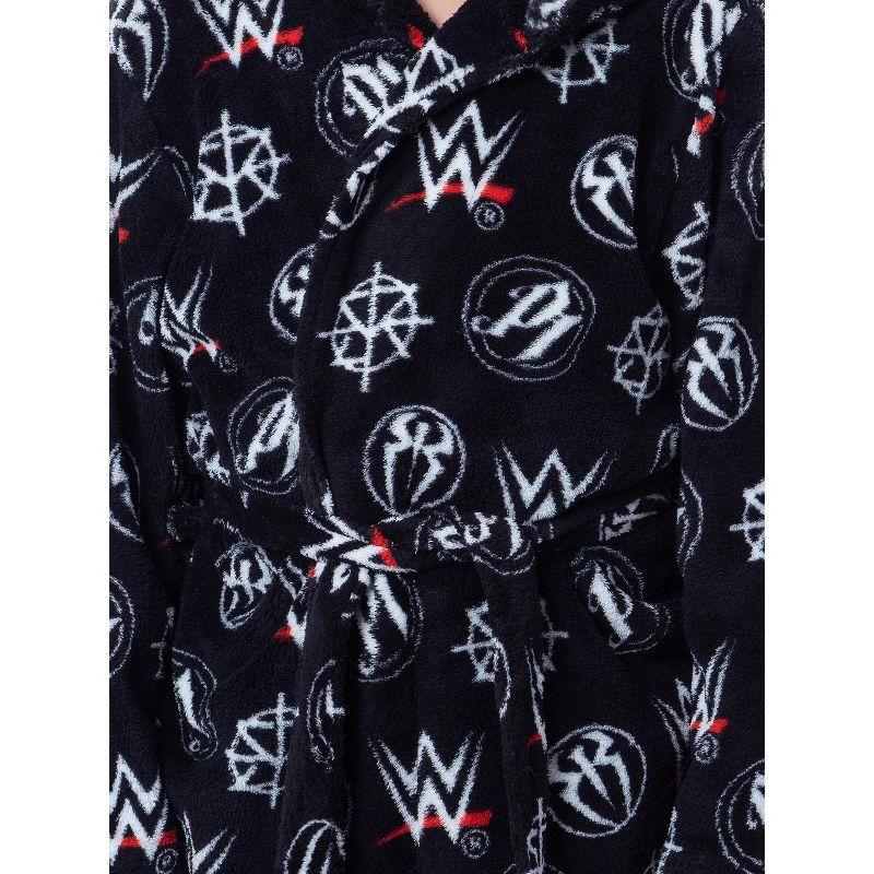 WWE Wresting Hero Logos Boys' Graphic Fleece Plush Hooded Robe Bathrobe Back, 3 of 6
