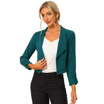 Allegra K Women's Suit Jacket Notched Lapel 1 Button Office Velvet Blazer  Dark Green X-Large