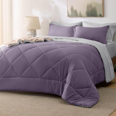 5/7 Pcs Bed in a Bag with Contrast Color Solid Design Bedding Set