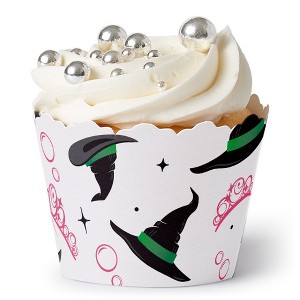 Big Dot of Happiness Witch Cupcake Wrappers, Adjustable Fit, Pink and Green Birthday Party or Good Witch Halloween Party Decorations - Set of 12 - 1 of 4