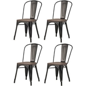 Nordlys Set of 4 Metal and Gray Wood Dining Chairs Modern Design Style Dining Room - 1 of 4