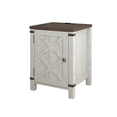 Farmhouse White and Brown Wood End Table with Storage