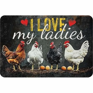 Lomsoe Retro Chicken I Love My Ladies Metal Sign Vintage Tin Sign Rustic Wall Decor for Farmhouse Yard Fence Outside Kitchen Home 12¡Á8 Inch - 1 of 1