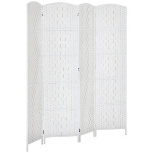 HOMCOM Room Divider, Folding Privacy Screen, 6FT Tall Portable Wicker Weave Partition Wall Divider for Bedroom, Home Office, White - 1 of 4