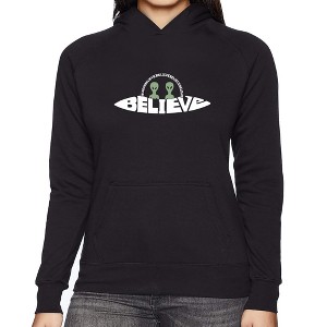 LA Pop Art Believe UFO - Women's Word Art Hooded Sweatshirt - 1 of 4