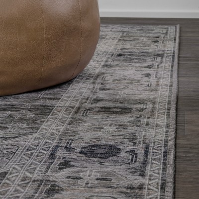 Alanya Dark Green and Gray Medallion Washable 8' x 10' Area Rug