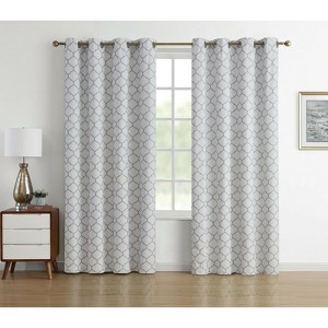 Kate Aurora Chic Living 100% Max Blackout Trellis Thermal Curtains - 1 of 3