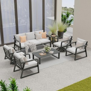SUGOLD 7-Piece Aluminum Patio Conversation Set with Coffee Table and Gray Cushions - 1 of 4
