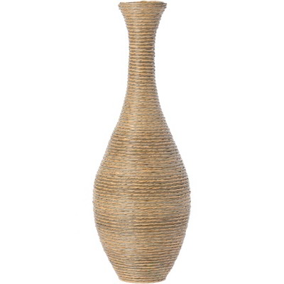 Beige Tall Artificial Rattan Floor Vase, 38 Inches