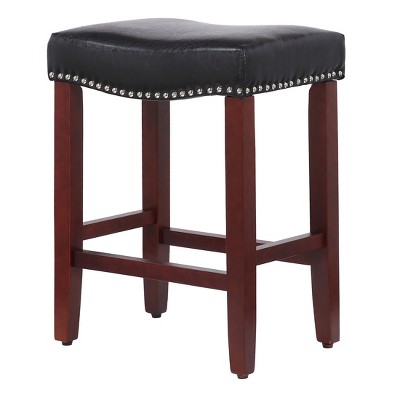 Modern Farmhouse 24" Black Leather Saddle Bar Stools, Set of 2