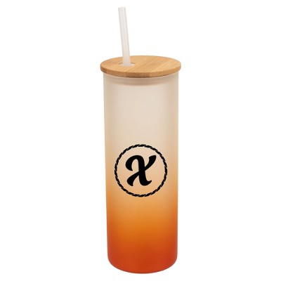 Elanze Designs X Monogram Letter Initial Rope Circle Wrap-Around Design 25 Ounce Frosted Gradient Glass On-The-Go Coffee Travel Skinny Tumbler Mug