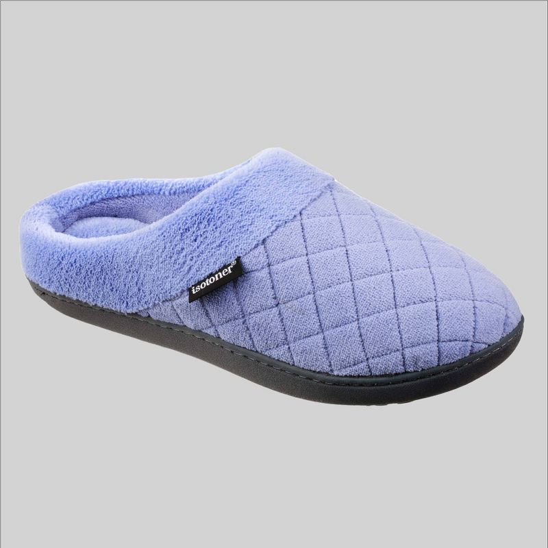 Isotoner Women's Diamond Quilted Microterry Hoodback Slippers - Light Purple, 1 of 7