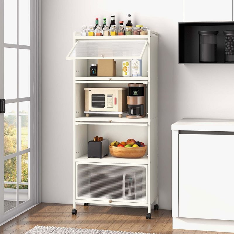Costway 5-Tier Kitchen Baker's Rack Storage Cabinet Mobile Microwave Stand Flip-up Doors White/Black, 2 of 11
