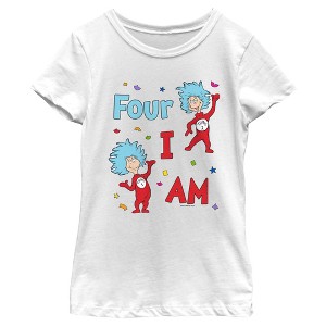 Girl's Dr. Seuss Thing One and Thing Two Birthday  T-Shirt - Four I Am Girls - Large - 1 of 4
