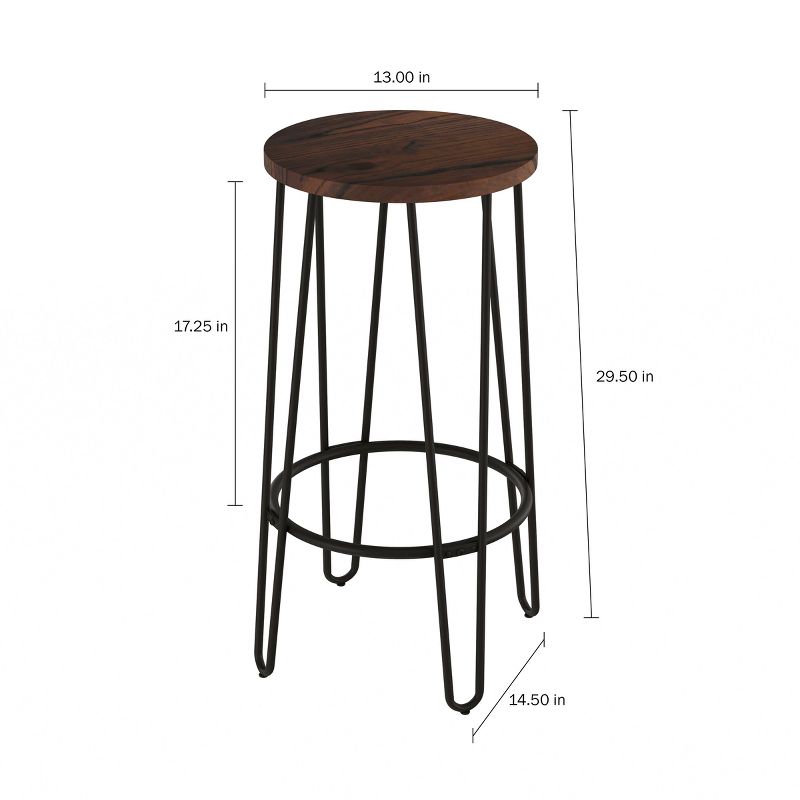 Lavish Home Set of 2 Counter-Height Bar Stools - Round Wood Barstools with Hairpin Legs, 3 of 9