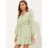 Allegra K Women's Floral Print Button Front Puff Sleeve Tie Waist Shirt Dress - 3 of 4