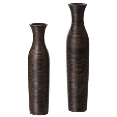 Uniquewise Tall Decorative Modern Ribbed Trumpet Design Brown Floor Vase - Home Decor, Stylish Accent Piece for Living Room, Dining Room, or Entryway