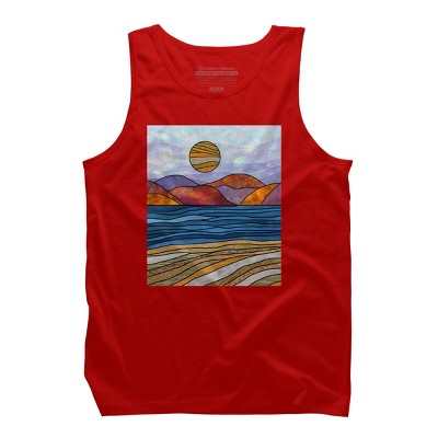 Men's Design By Humans Beach Landscape Stain Glass By Maryedenoa Tank Top