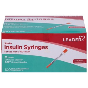 Leader Sterile 31 Gauge Insulin Syringes 10 - 10 ea Packs - 1 of 4