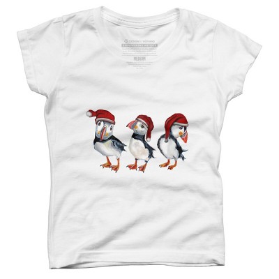 Girl's Design By Humans Christmas Puffins By msmart T-Shirt