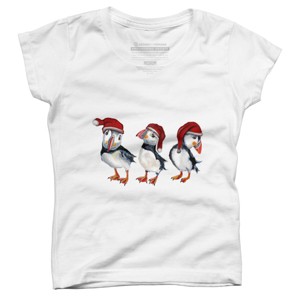 Girl's Design By Humans Christmas Puffins By msmart T-Shirt - 1 of 3