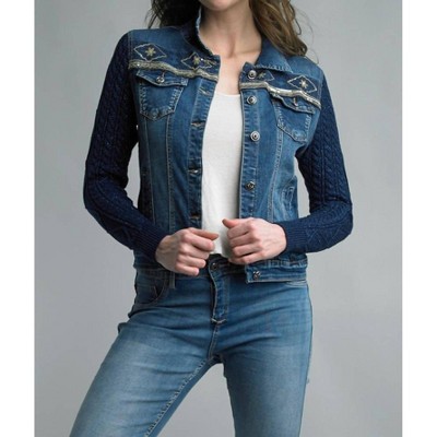 Women's Cobalt Sparkle Cable Knit Sleeve Jacket - TEMPO PARIS
