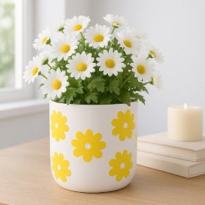 Planter and Flower Pot for Home Decor - Modern Planters with Sweet Floral Print for Living Room, Garden, or Patio Decor - 1 of 4
