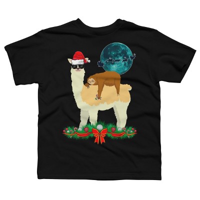 Boy's Design By Humans Llama With Glasses Sleeping Sloth Christmas Santa By TeeShirtMadness T-Shirt