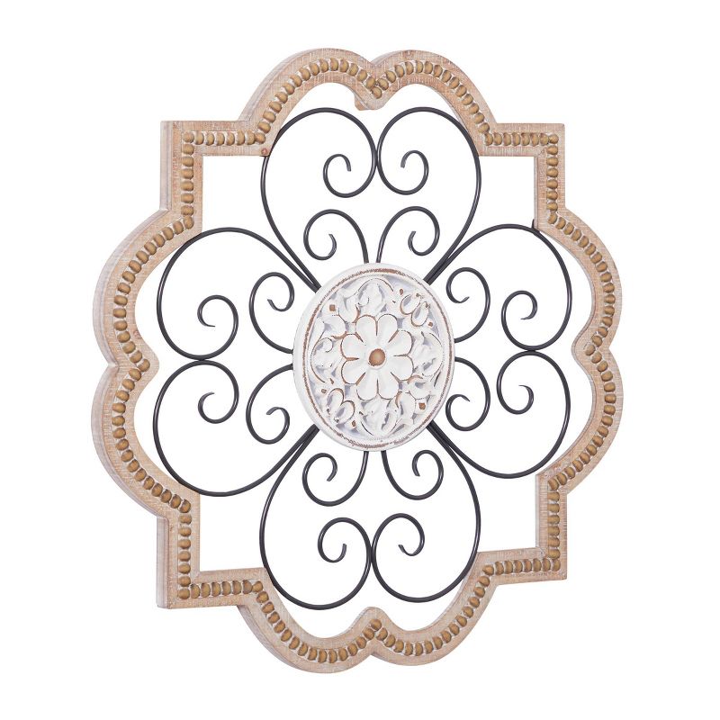 Wood Scroll Carved Beading Wall Decor with Metal Accents Brown - Olivia &#38; May, 6 of 17