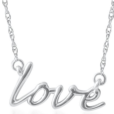 Pompeii3 14K White Gold Love Script Pendant Necklace With 18" 14K White Gold Chain