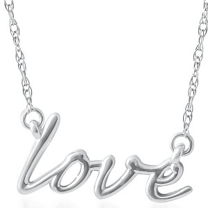 Pompeii3 14K White Gold Love Script Pendant Necklace With 18" 14K White Gold Chain - 1 of 3