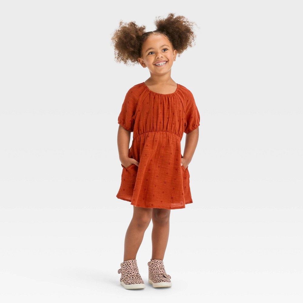  ( Case Of 12) Toddler Girls' Gauze Eyelet Short Sleeve Dress - Cat & Jack™ Brown 2T