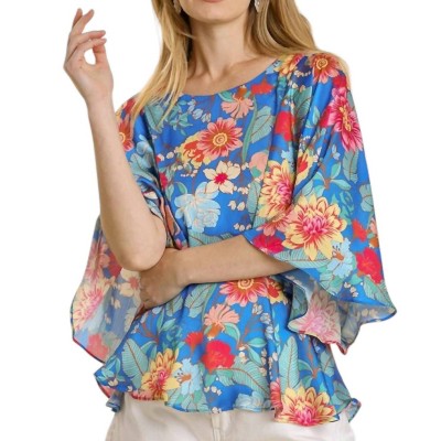 Women's Floral Print Peplum Top - umgee