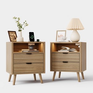 WOWLIVE Nightstand for Bedroom with LED Lights & Charging Station, Bedside Table with 2 Drawers and an Open Shelf - 1 of 4