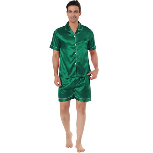 Cheibear Men Striped Satin Button Down Short Sleeve Long Pants Pajama Set :  Target