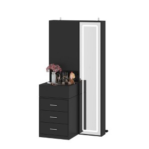 Famapy Stylish Vanity Cabinet with Full-Size LED Mirror & Divided Drawers,White/Black/Pink Storage Cabinet,Spacious Organizer for Bedroom Makeup - 1 of 4
